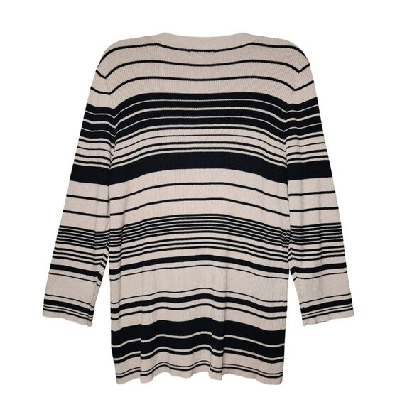 Elementz Womens Striped Pullover Sweater Cotton Blend Black‎ Beige Size 1X - Picture 3 of 11